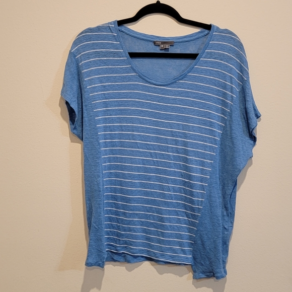 Vince womens boyfriend oversize sweater in blue and white stripe linen xs - Picture 1 of 7